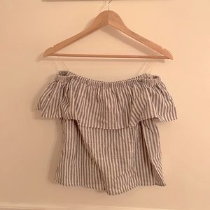 Blue and White Stripe Off-the-Shoulder Top